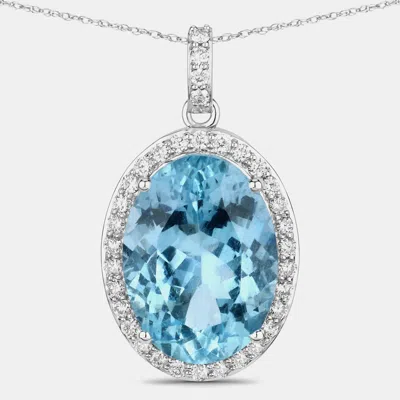 Pre-owned Hautefacets 9.11 Cts Aquamarine And Diamond 14k White Gold Halo Pendant