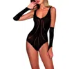 Hauty 2-piece Sleeveless Teddy & Gloves Set In Black