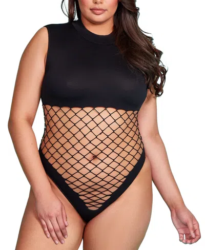 Hauty Plus Size Fishnet Bodysuit Lingerie In Black
