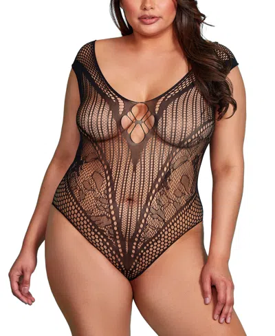 Hauty Plus Size Hosiery Bodysuit In Black