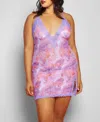 Hauty Selena Plus Size 2 Piece Lace V-neck Floral Chemise Lingerie Set In Purple
