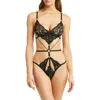 Hauty Strappy Cutout Eyelash Mesh Teddy In Black