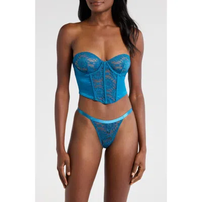 Hauty Sun Kissed Underwire Bustier & G-string Set In Blue