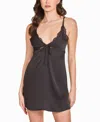 Hauty Women's 1 Piece Lace And Satin Lingerie Chemise With Double Straps In Black