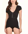 Hauty Women's Ribbed Knit Cap Sleeve Babydoll And Panty 2 Pc Lingerie In Black