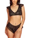 Hauty Women's Ruffle Lace Bralette And Panty 2 Pc Lingerie Set In Black