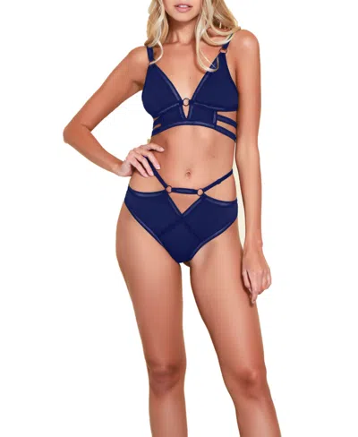 Hauty Women's Tristen Caged Strappy Bralette And Panty Set In Blue