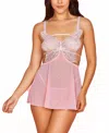 Hauty Womens 2 Pc Bbydoll Lingerie Set With Laced Butterfly Bodice And Mesh Skirt In Pink