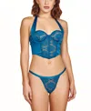Hauty Womens 2 Pc Lingerie Set Of A Halter Bustier And Panty Patterned With Lace In Blue