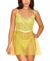 Hauty Womens 2 Pc Organza Bbydoll Lingerie Set With Floral Laced Bodice In Yellow