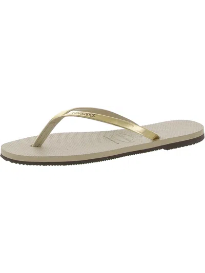 Havaianas Alpargatae Womens Flat Slip On Flip-flops In Gold