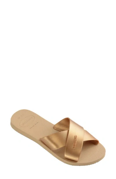 Havaianas Aqua Slide Sandal In Golden