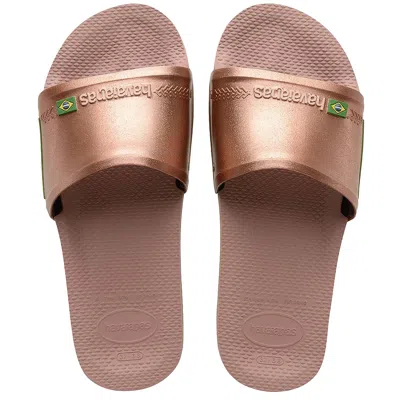 Havaianas Brasil Sliders Rose/golden In Brown