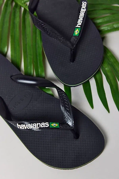 Havaianas Black Brasil Logo Flip Flops