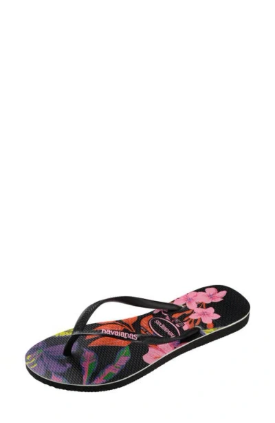 Havaianas Floral Flip Flop In Black