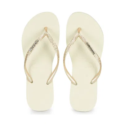 Havaianas Kids Slim Glitter Beige In White