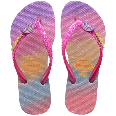 Havaianas Kids Slim Glitter Pink Lemonade In Animal Print