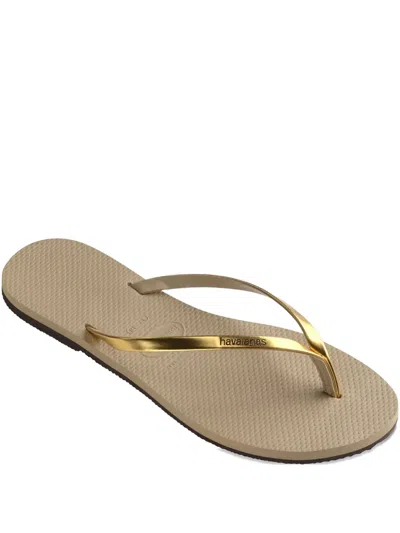 Havaianas Womens Beige Slim Metallic Rubber Flip-flops In Golden Sand