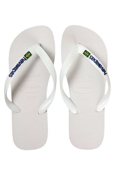 Havaianas Men Brasil Logo White Flip Flops In Red