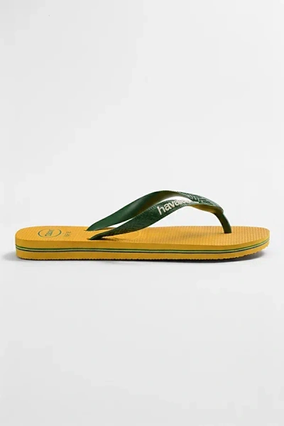 Havaianas Men's Brazil Logo Flip Flop Sandal In Yellow Pop, Men's At Urban Outfitters In Multi