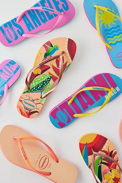 Havaianas Printed Slim Flip Flop Sandal In Orange Print, Women's At Urban Outfitters