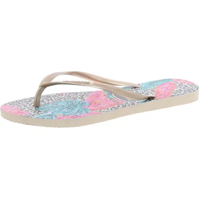 Havaianas Slim Animal Floral Womens Metallic Flip-flops In Beige