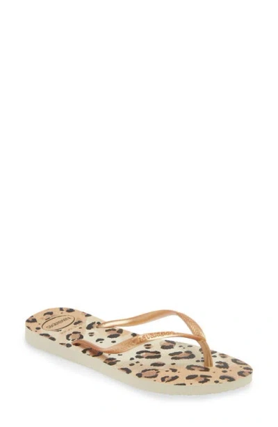 Havaianas Slim Animal Print Flip Flop In Beige