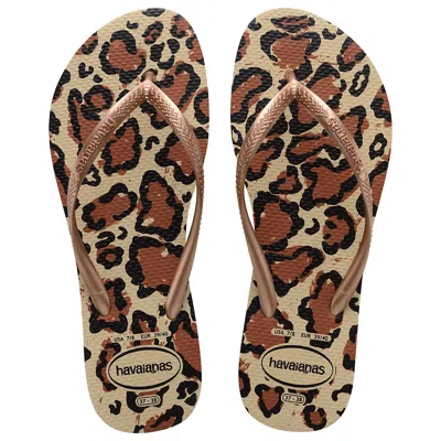 Havaianas Slim Animal Sand Grey/rose Gold In Brown