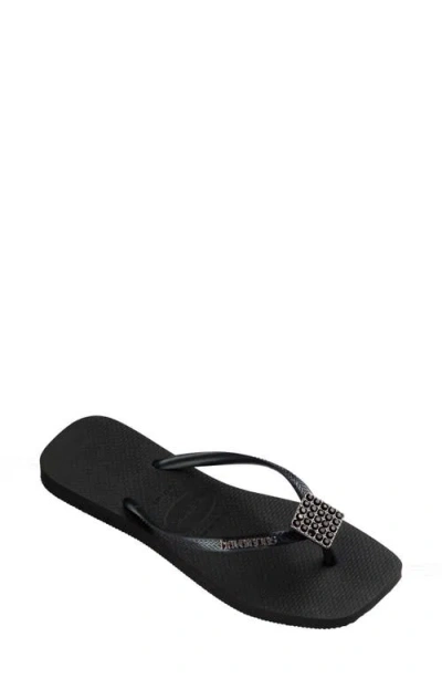 Havaianas Slim Crystal Charm Flip Flop In Black