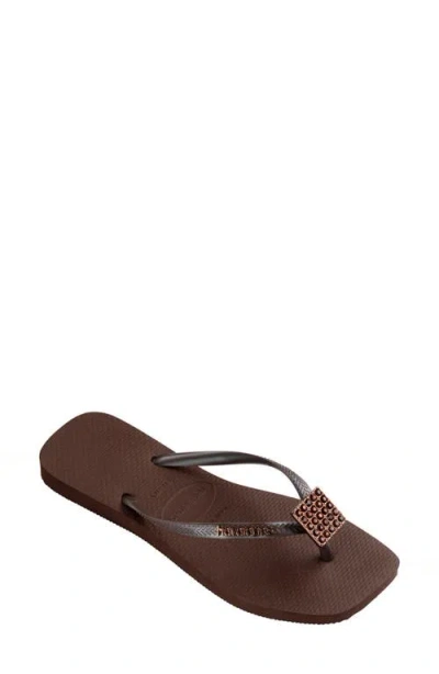Havaianas Slim Crystal Charm Flip Flop In Dark Brown