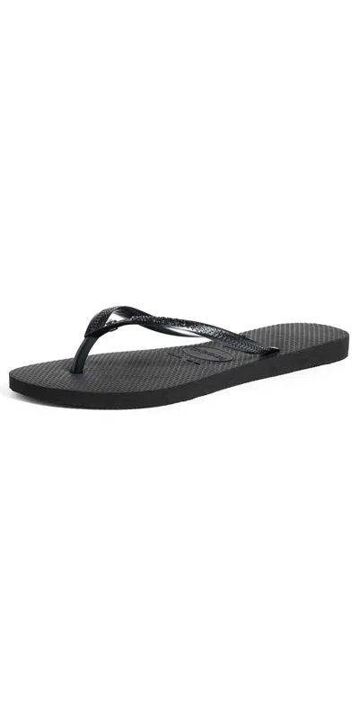 HAVAIANAS SLIM CRYSTAL SW II SANDALS BLACK
