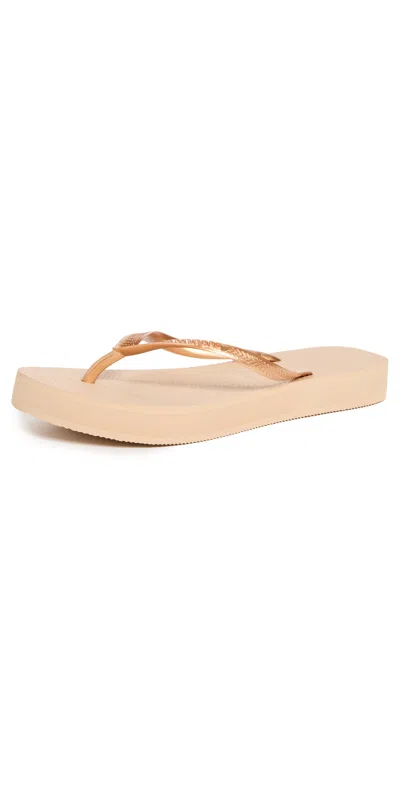 Havaianas Slim Flatform Flip Flops In Golden