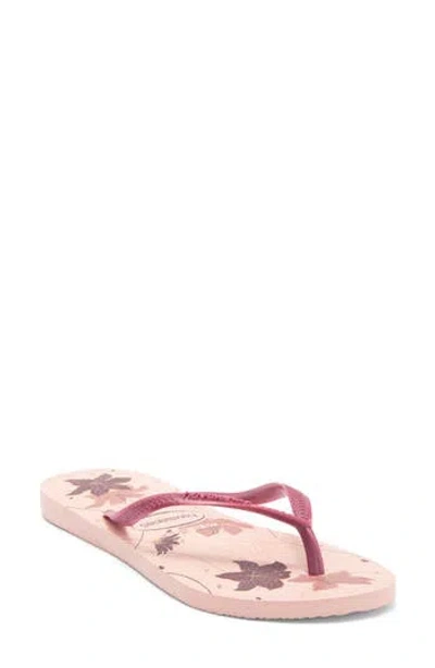 Havaianas Slim Flip Flop In Ballet Rose/golden