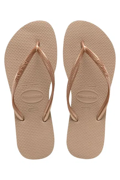 Havaianas Slim Flip Flops Rose Gold In Animal Print
