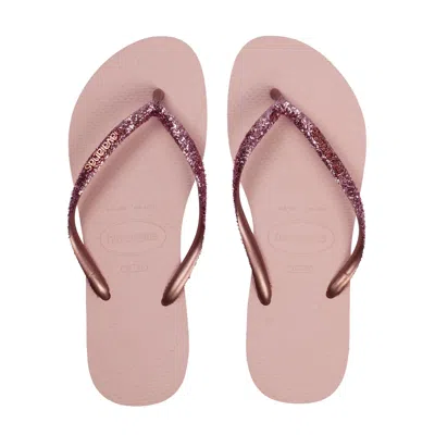Havaianas Slim Glitter Ii Ballet Rose Golden Blush In Pink