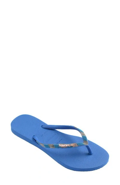 Havaianas Slim Glow Embellished Water Resistant Flip Flop In Blue