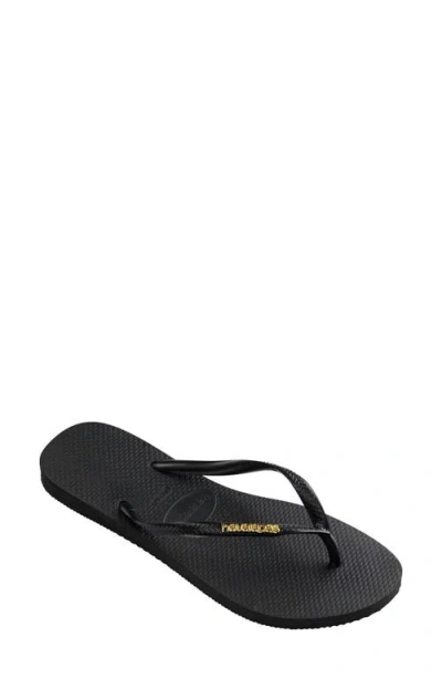 Havaianas Slim Logo Flip Flop In Black