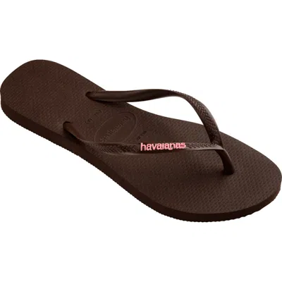 Havaianas Slim Logo Flip Flop In Dark Brown