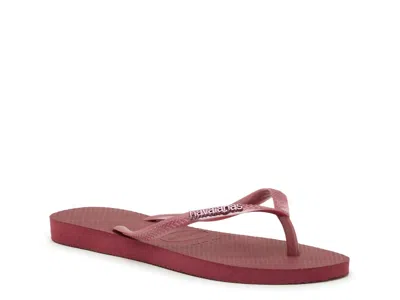 Havaianas Slim Logo Metallic Flip Flop In Burgundy