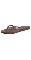 Havaianas Slim Logo Metallic Flip Flops Dark Brown In Dark Brown