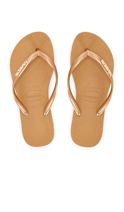 Havaianas Slim Logo Metallic Sandal In Gold