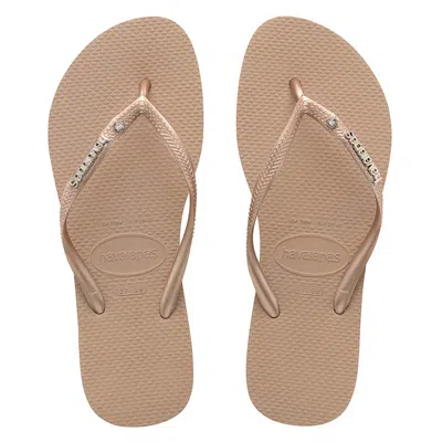 Havaianas Slim Metal Logo And Crystal Rose Gold In Multi
