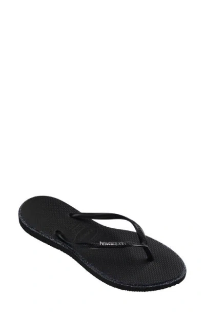 Havaianas Slim Point Glitter Flip Flop In Black