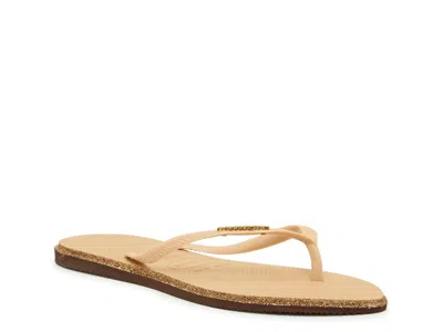 Havaianas Slim Point Glitter Flip Flop In Brown/gold