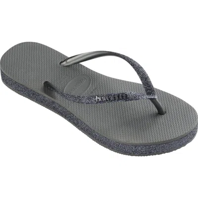 Havaianas Slim Sparkle Flatform Flip Flop In 5178 Steel Grey