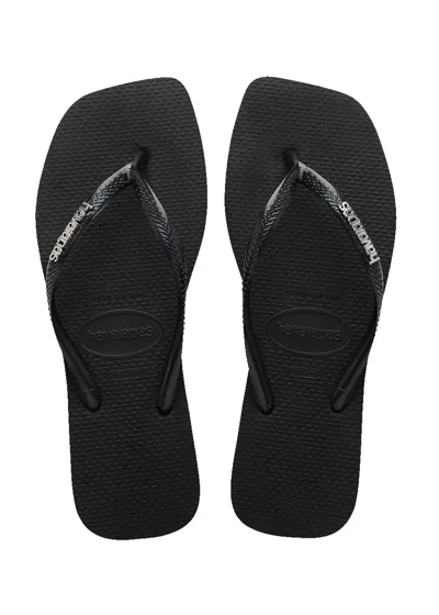 Havaianas Slim Square Logo Sandal In Black