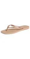 Havaianas Slim Square Logo Metallic Flip Flops Rose Gold In Rose Gold