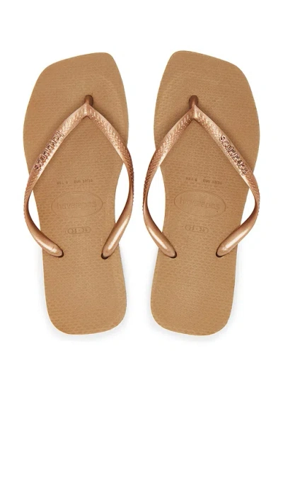 Havaianas Slim Square Logo Metallic Sandal In Rose Gold