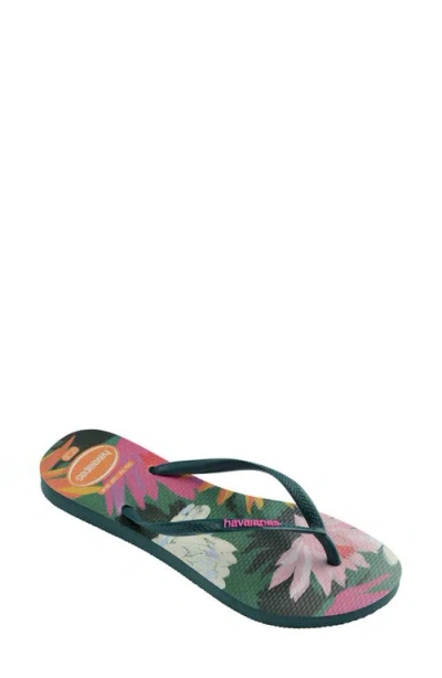 Havaianas Slim Summer Bliss Flip Flop In Pantanal Green
