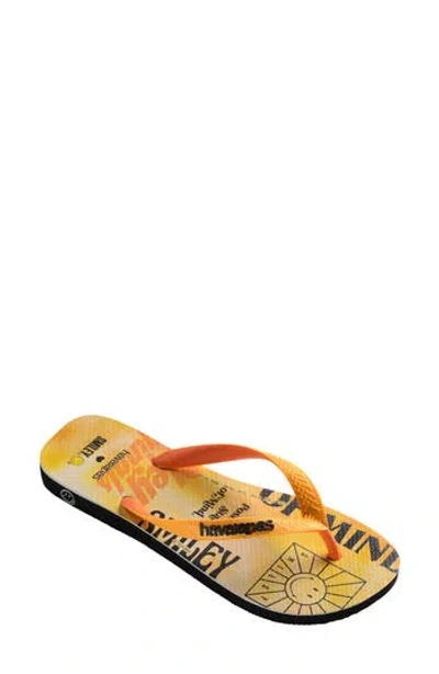 Havaianas Smiley Flip Flop In Black/yellow/yellow